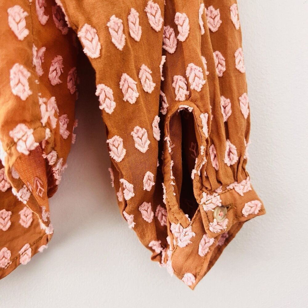 Pilcro & the Letterpress by Anthropologie Tavi Textured Brown Peasant Blouse XS - Picture 9 of 12
